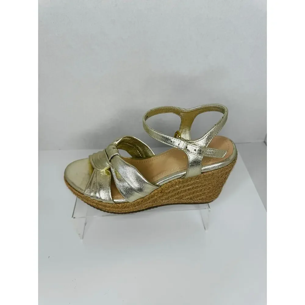 Ted Baker Carda Gold Metallic Espadrille Ankle Strap Wedge Sandals EU 39